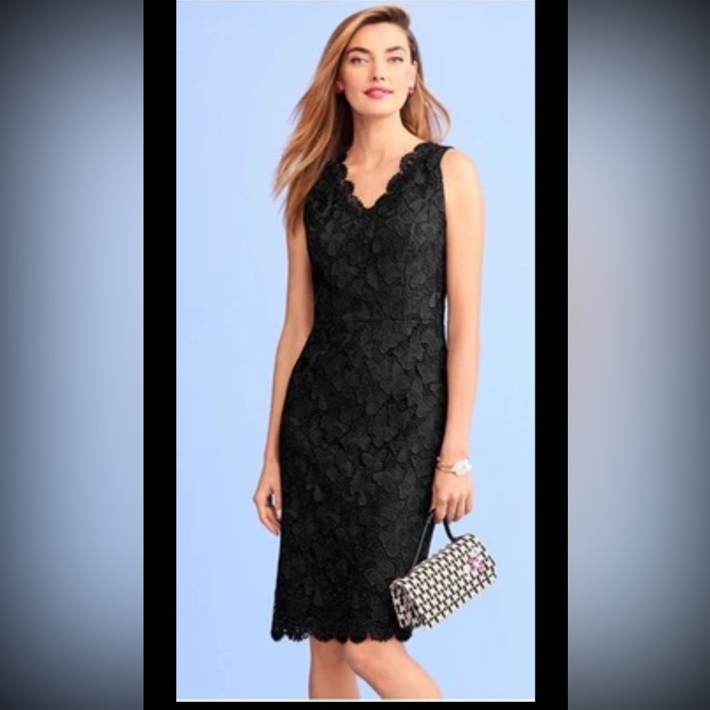 RSVP by TALBOTS Dress Lace Overlay Black Cocktail Sleeveless Butterfly Petite